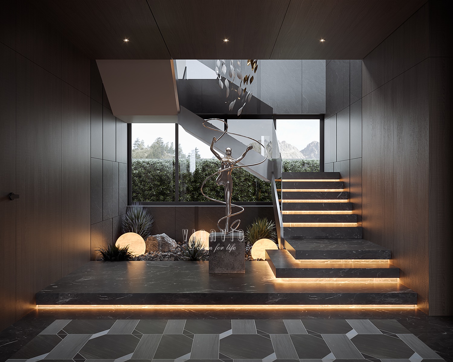 PHỐI CẢNH NỘI THẤT PHÒNG KHÁCH LIÊN THÔNG BẾP TẦNG 1 BIỆT THỰ HIỆN ĐẠI 2 TẦNG NT2332