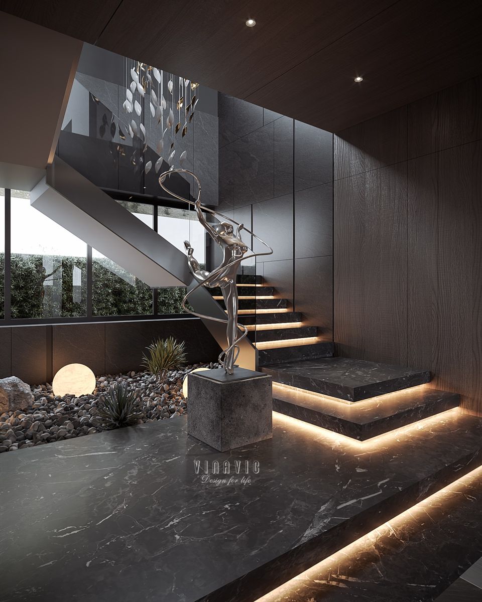 PHỐI CẢNH NỘI THẤT PHÒNG KHÁCH LIÊN THÔNG BẾP TẦNG 1 BIỆT THỰ HIỆN ĐẠI 2 TẦNG NT2332