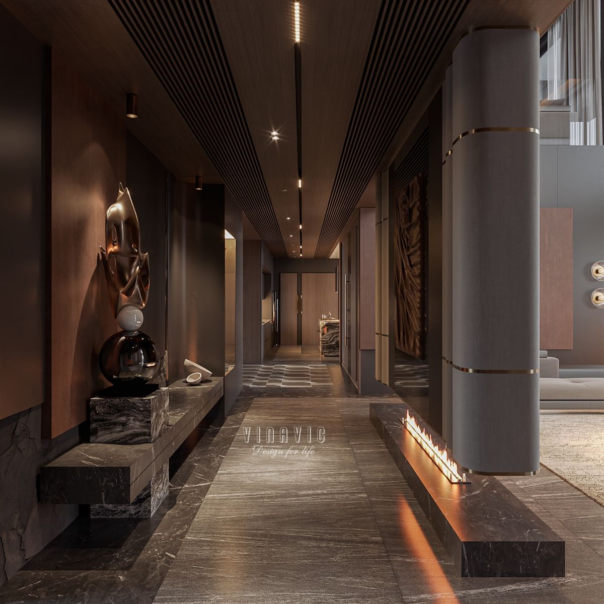 PHỐI CẢNH NỘI THẤT PHÒNG KHÁCH LIÊN THÔNG BẾP TẦNG 1 BIỆT THỰ HIỆN ĐẠI 2 TẦNG NT2332