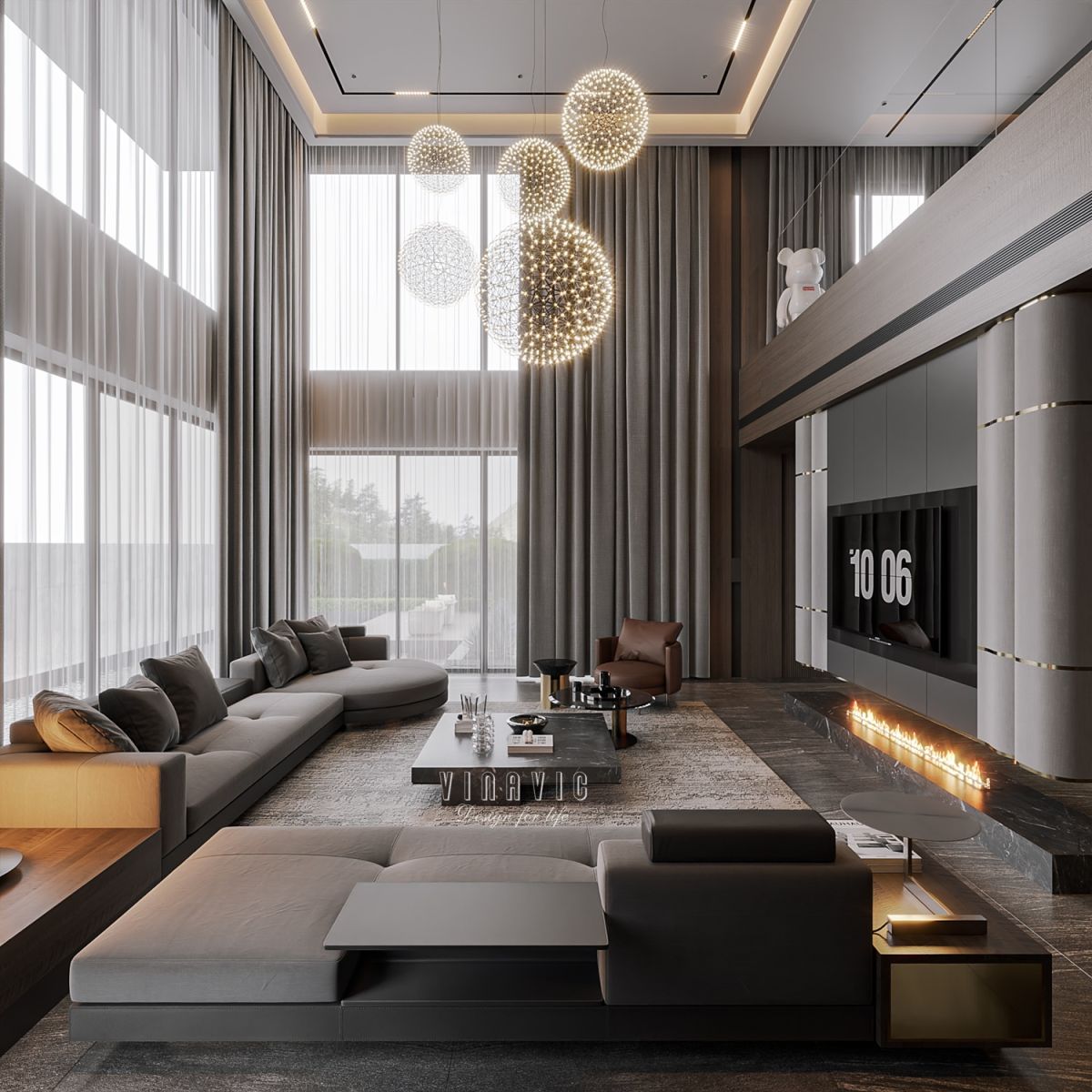 PHỐI CẢNH NỘI THẤT PHÒNG KHÁCH LIÊN THÔNG BẾP TẦNG 1 BIỆT THỰ HIỆN ĐẠI 2 TẦNG NT2332