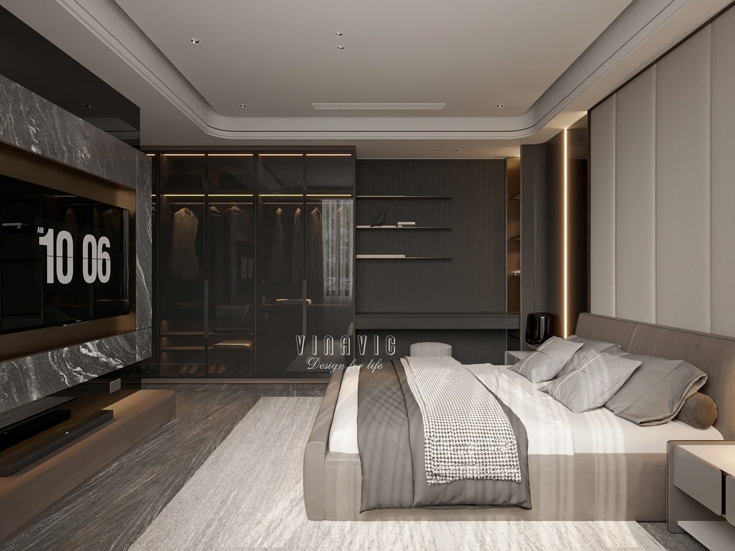 PHỐI CẢNH NỘI THẤT NGỦ TẦNG 1 BIỆT THỰ HIỆN ĐẠI 2 TẦNG NT2332