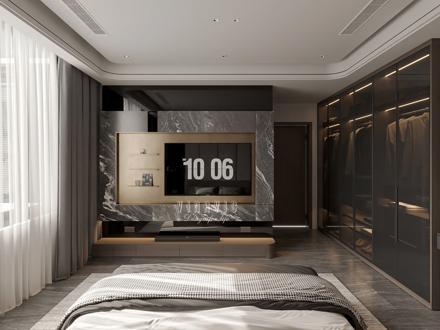 PHỐI CẢNH NỘI THẤT NGỦ TẦNG 1 BIỆT THỰ HIỆN ĐẠI 2 TẦNG NT2332