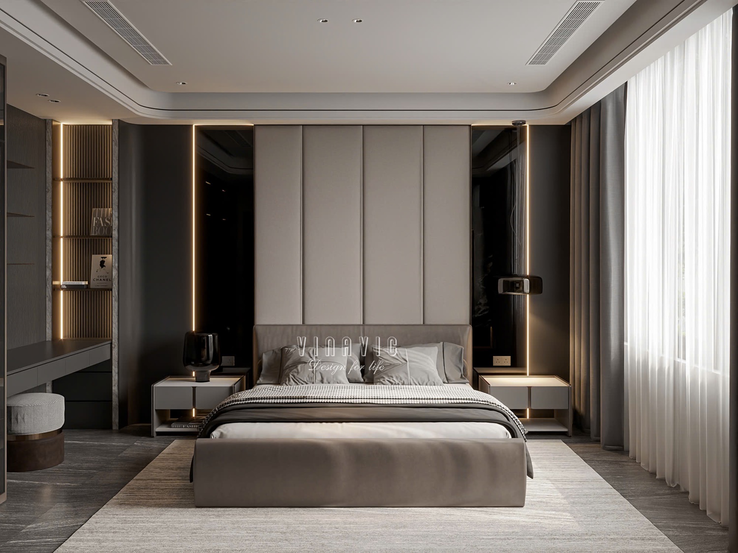 PHỐI CẢNH NỘI THẤT NGỦ TẦNG 1 BIỆT THỰ HIỆN ĐẠI 2 TẦNG NT2332