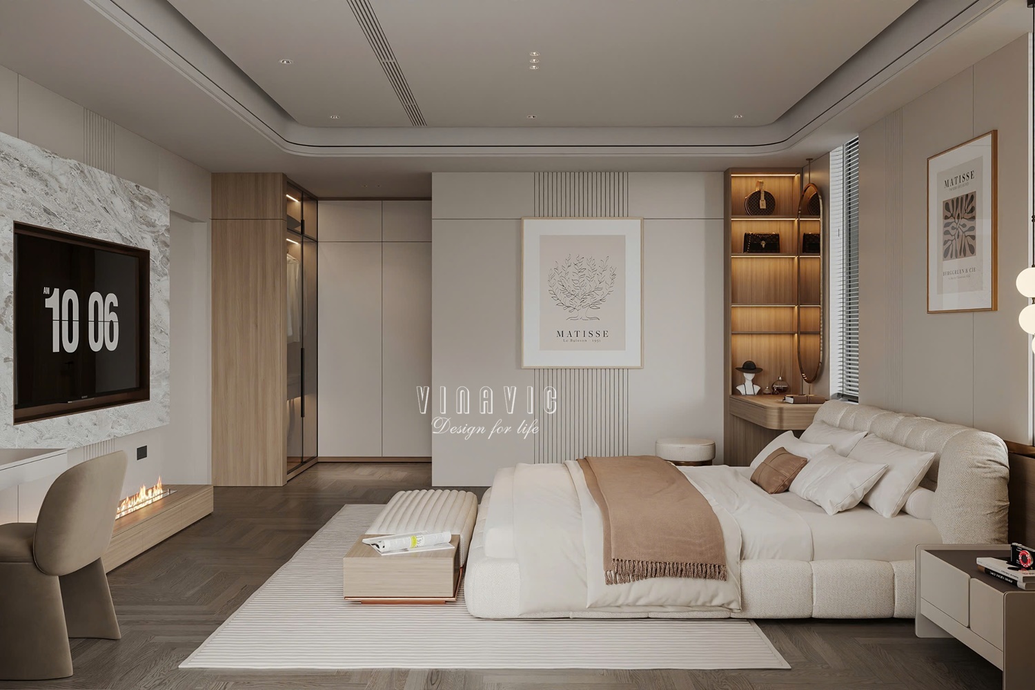 PHỐI CẢNH NỘI THẤT PHÒNG NGỦ MASTER TẦNG 2 BIỆT THỰ HIỆN ĐẠI 2 TẦNG NT2332