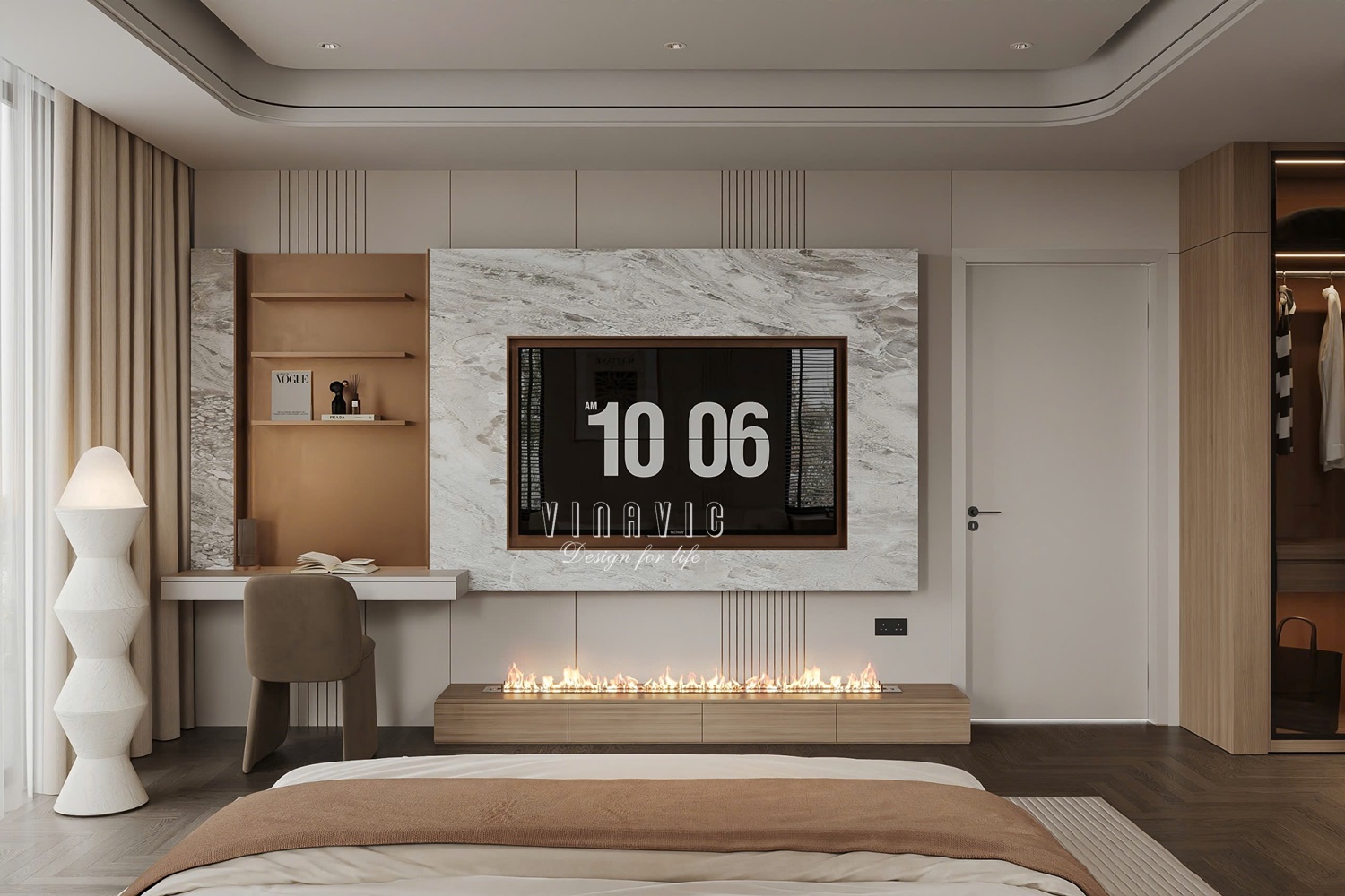 PHỐI CẢNH NỘI THẤT PHÒNG NGỦ MASTER TẦNG 2 BIỆT THỰ HIỆN ĐẠI 2 TẦNG NT2332