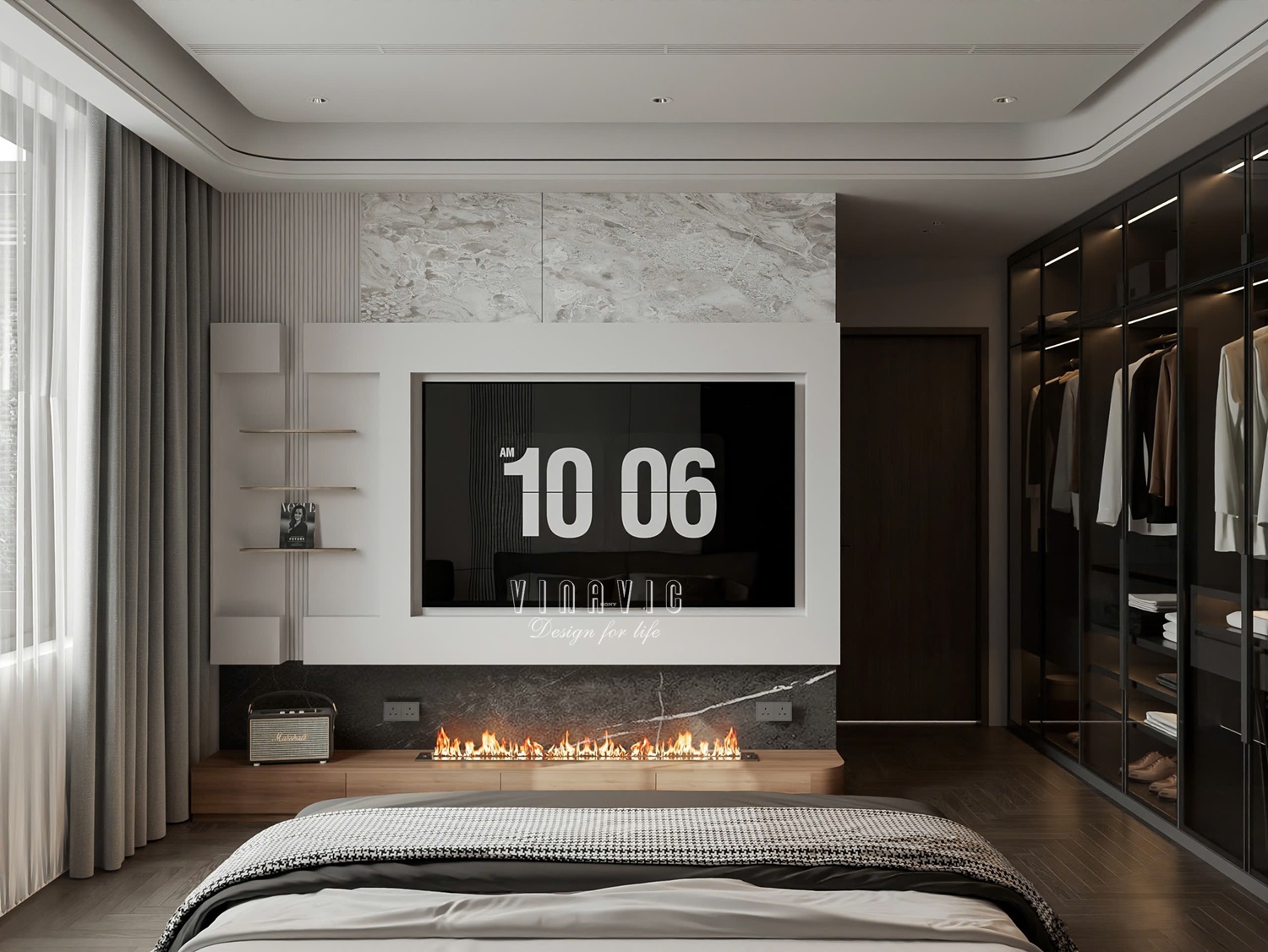 PHỐI CẢNH NỘI THẤT PHÒNG NGỦ MASTER TẦNG 2 BIỆT THỰ HIỆN ĐẠI 2 TẦNG NT2332