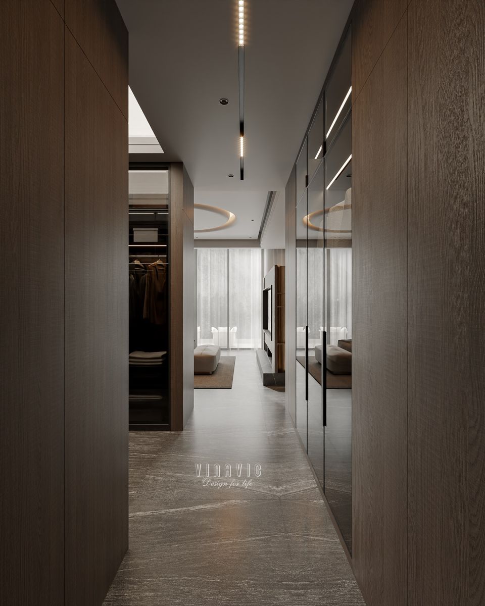 PHỐI CẢNH NỘI THẤT NGỦ MASTER TẦNG 1 BIỆT THỰ HIỆN ĐẠI 2 TẦNG NT2332