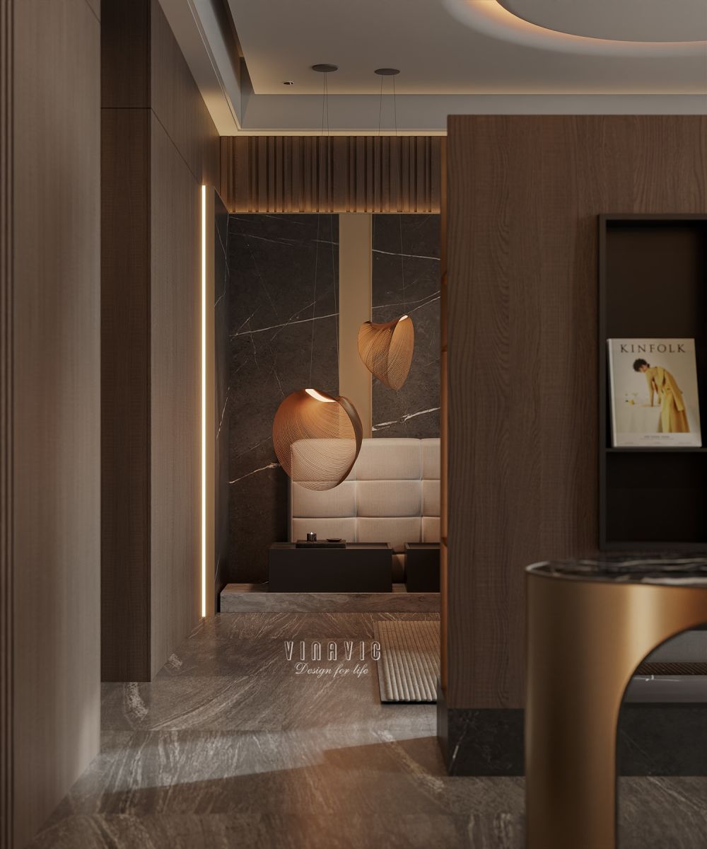 PHỐI CẢNH NỘI THẤT NGỦ MASTER TẦNG 1 BIỆT THỰ HIỆN ĐẠI 2 TẦNG NT2332