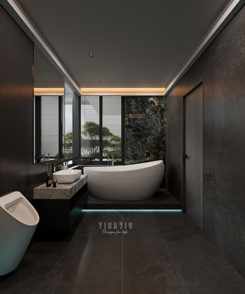 PHỐI CẢNH NỘI THẤT NGỦ MASTER TẦNG 1 BIỆT THỰ HIỆN ĐẠI 2 TẦNG NT2332