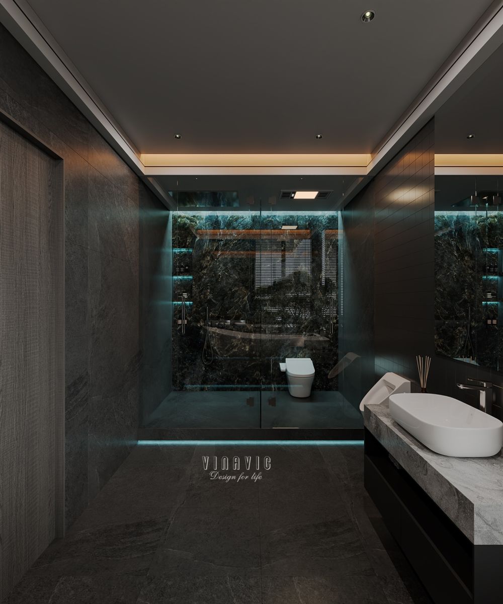 PHỐI CẢNH NỘI THẤT NGỦ MASTER TẦNG 1 BIỆT THỰ HIỆN ĐẠI 2 TẦNG NT2332