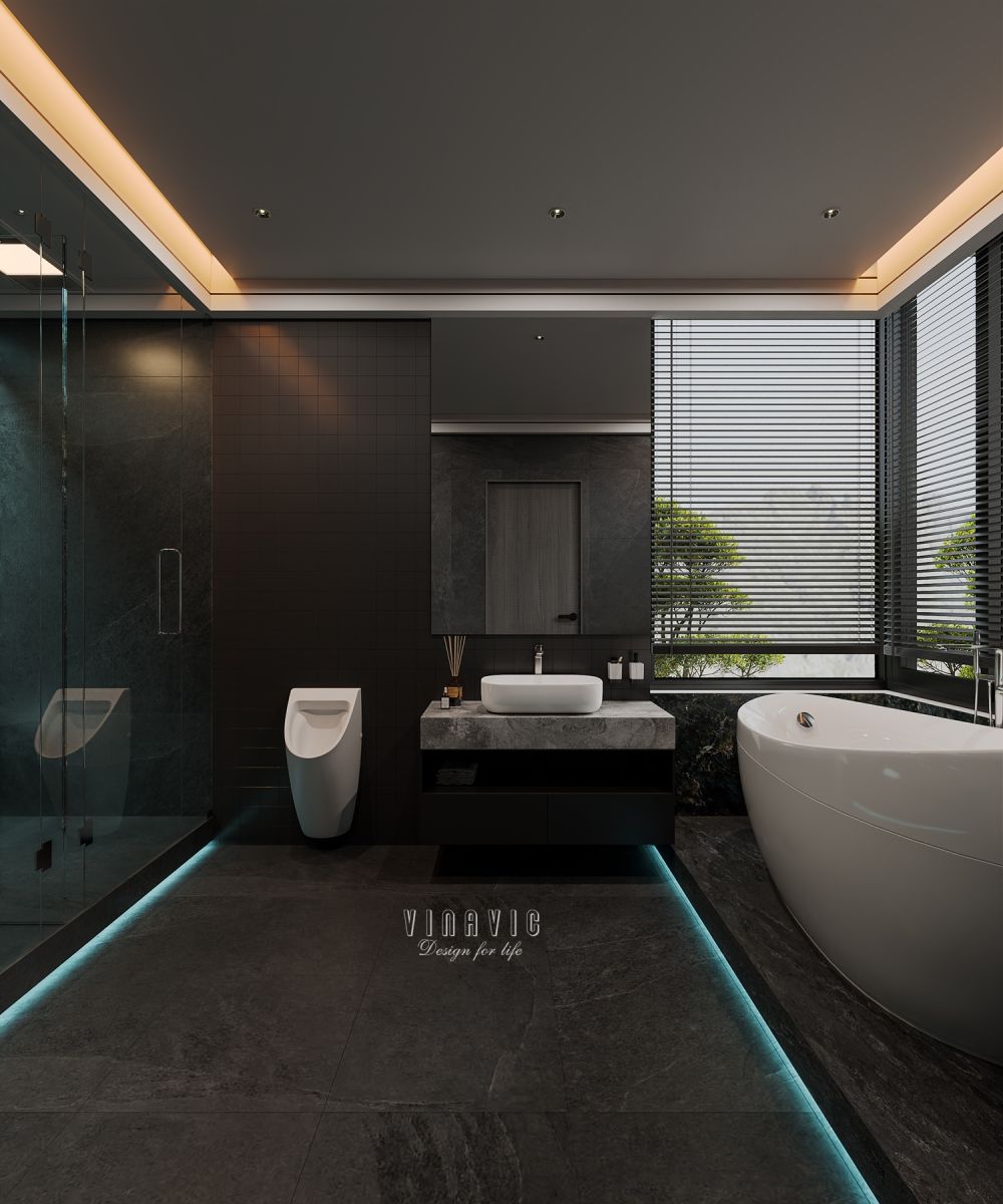 PHỐI CẢNH NỘI THẤT NGỦ MASTER TẦNG 1 BIỆT THỰ HIỆN ĐẠI 2 TẦNG NT2332