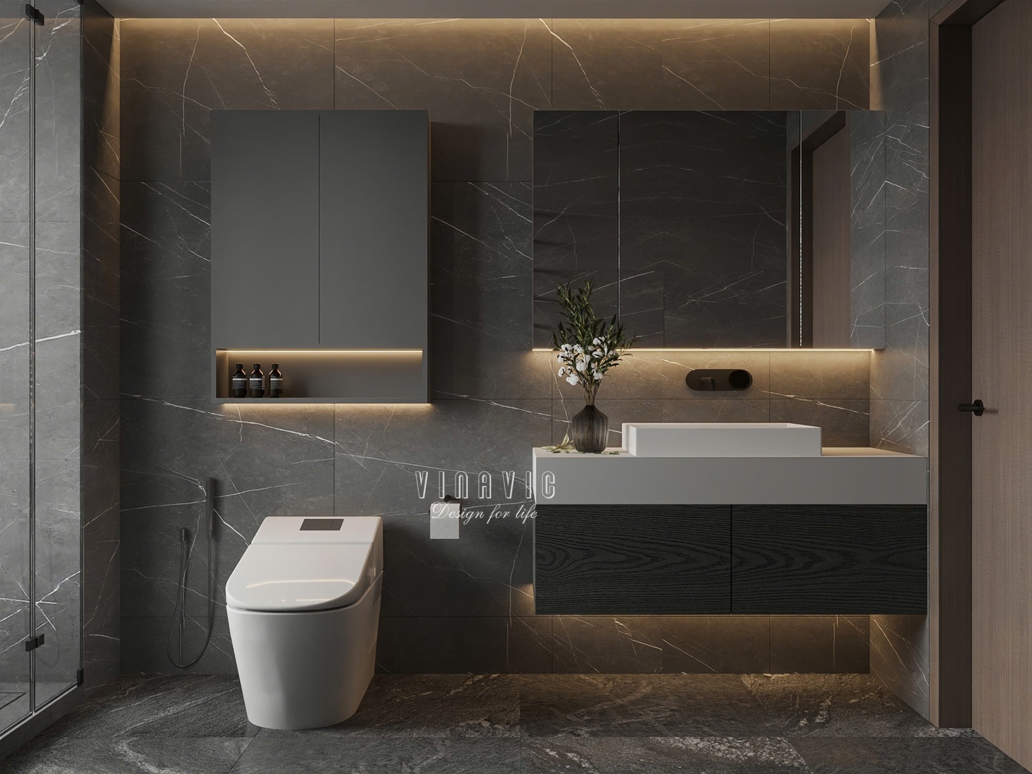 PHỐI CẢNH NỘI THẤT NGỦ MASTER TẦNG 1 BIỆT THỰ HIỆN ĐẠI 2 TẦNG NT2332