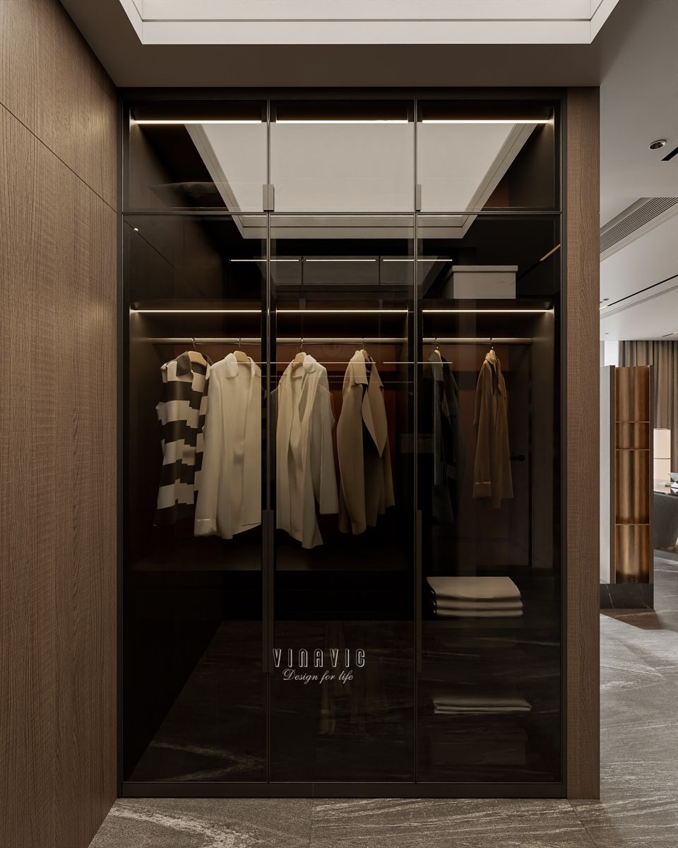 PHỐI CẢNH NỘI THẤT NGỦ MASTER TẦNG 1 BIỆT THỰ HIỆN ĐẠI 2 TẦNG NT2332