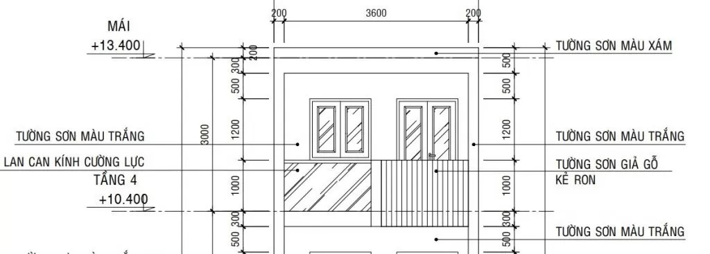 Chiều cao tầng tum 3m phổ biến.