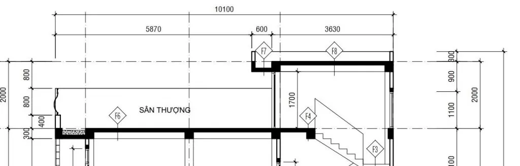 Chiều cao tum 2m khi bị khống chế bởi diện tích nhỏ, chiều cao tầng và lộ giới.