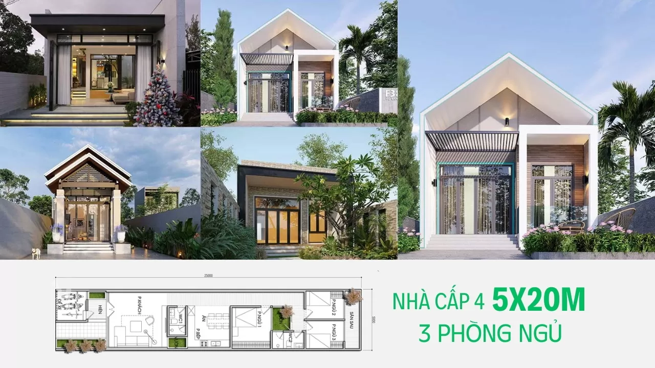 Nhà cấp 4 5x20m 3 phòng ngủ đẹp: Mẫu thiết kế & chi phí