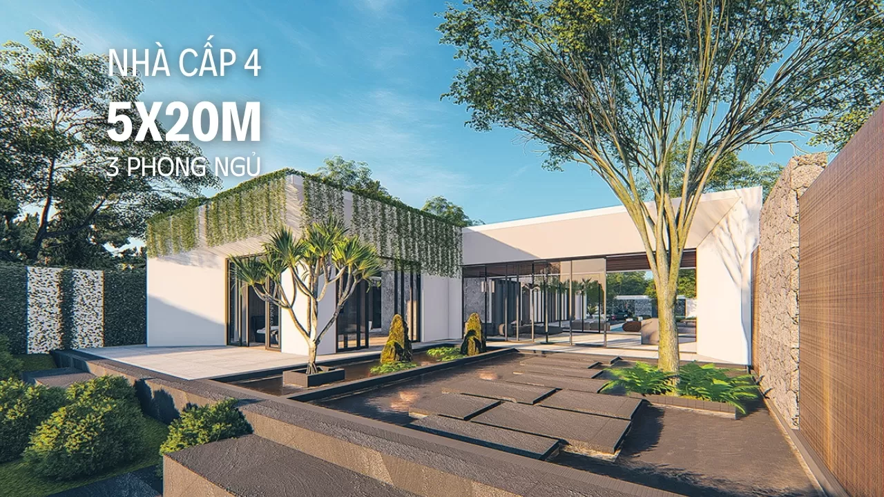 mẫu nhà cấp 4 đẹp 5x20 3 phòng ngủ