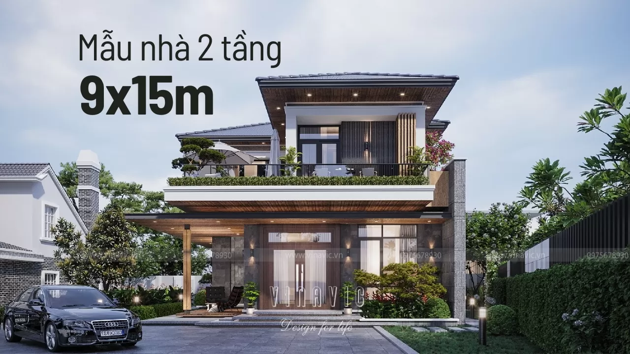 Mẫu nhà 2 tầng 9x15m đẹp