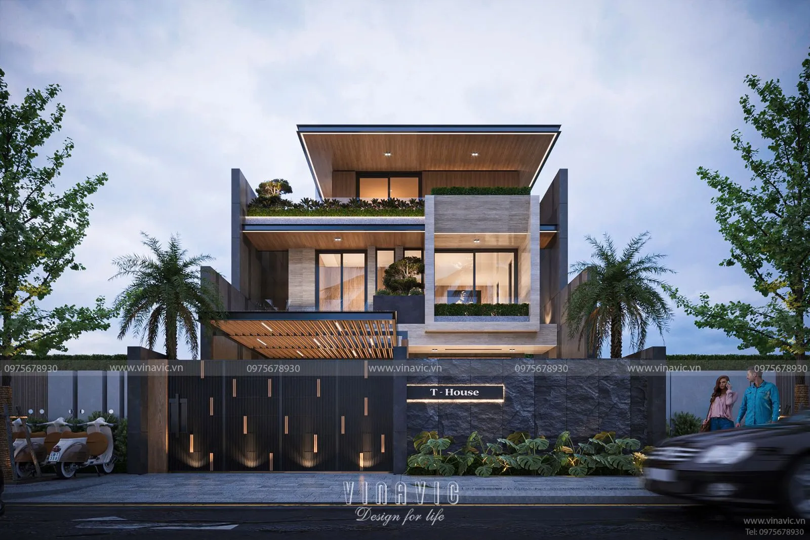 Mẫu nhà mái bằng 3 phòng ngủ 3 tầng BT2378