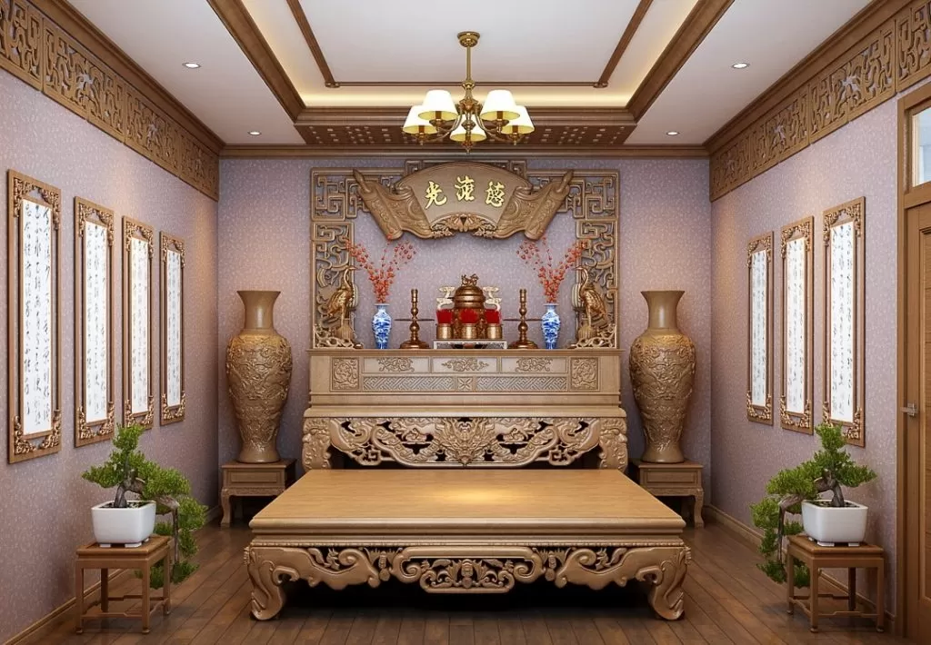 Mẫu phòng thờ đẹp thiết kế theo nguyên tắc cổ điển
