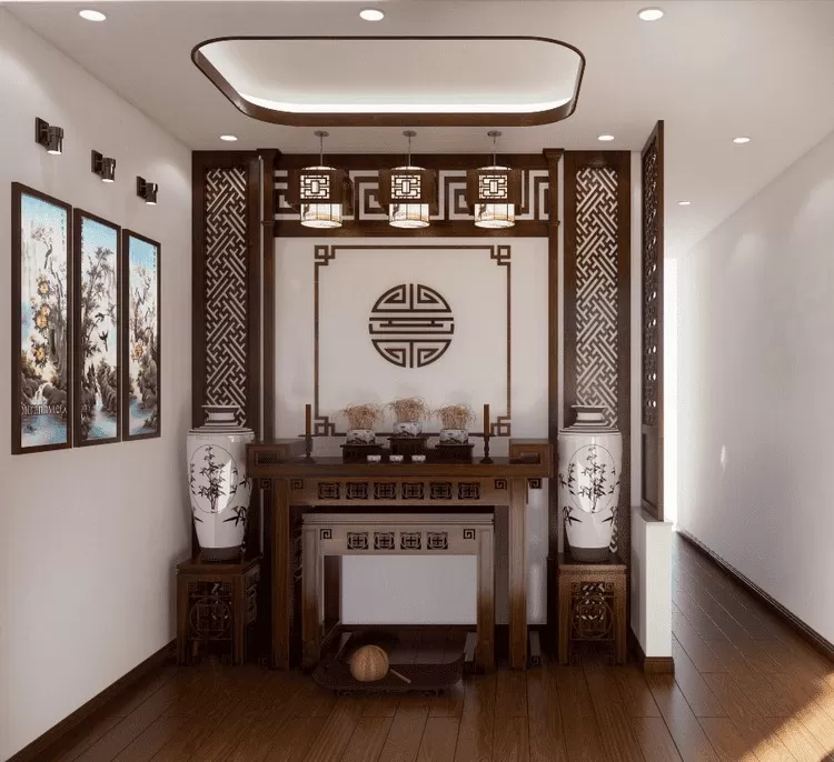 Mẫu thiết kế phòng thờ đơn giản, gọn gàng và thu hút.