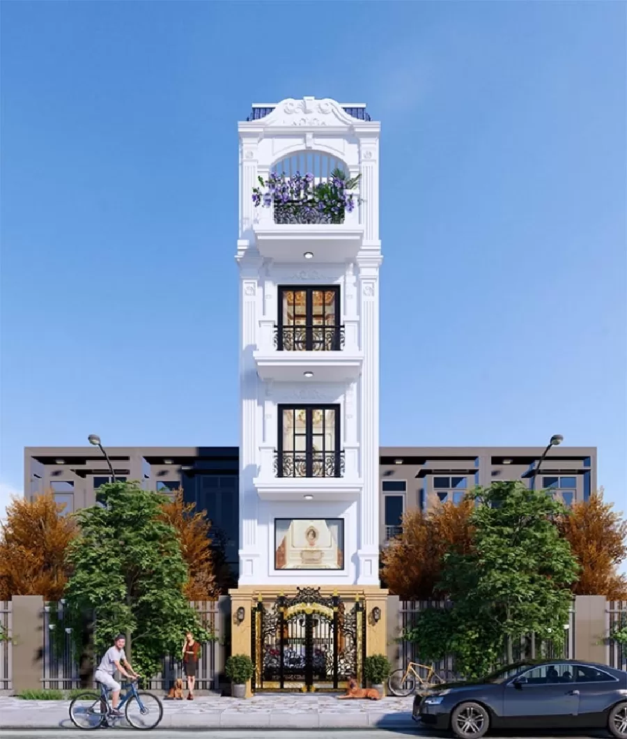 Mẫu nhà 5 tầng mặt tiền 4m x 20m phong cách tân cổ điển