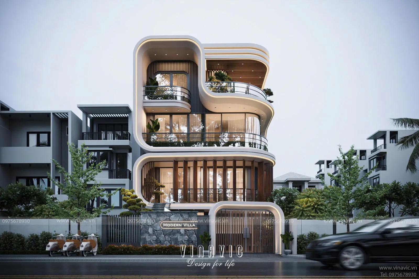 Thiết kế biệt thự hiện đại 4 tầng 150m2 BT2380 độc đáo đầy lôi cuốn