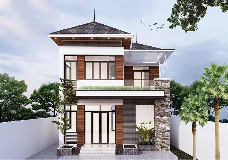 Mẫu nhà 2 tầng 6x13m mái nhật
