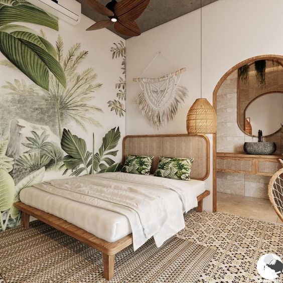 Một góc phòng ngủ được thiết kế theo phong cách Tropical.