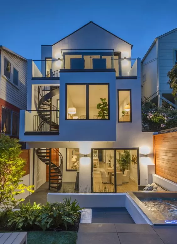 mẫu nhà phố 3 tầng cầu thang ngoài