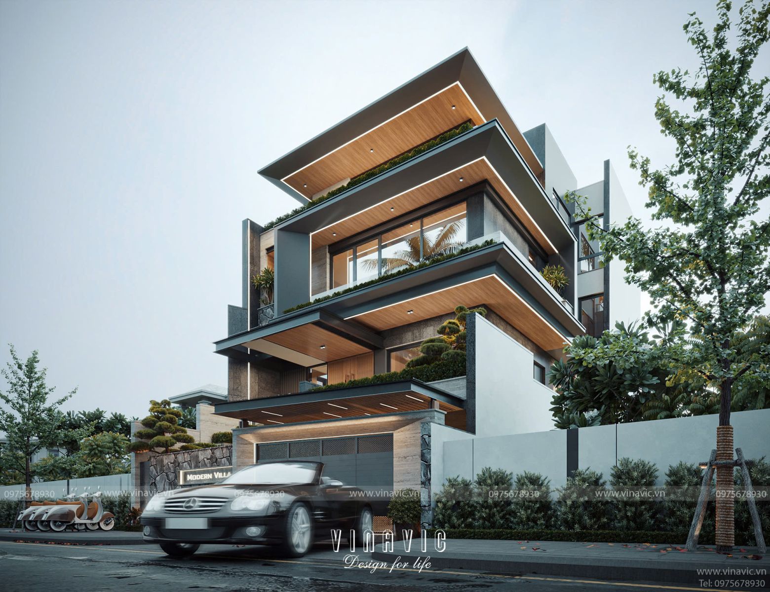 Vẻ đẹp kiến trúc của biệt thự phố 1 trệt 3 lầu hiện đại 150m2 BT2381