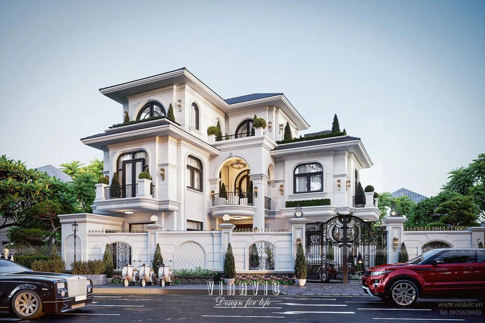 Mẫu Nhà 2 Tầng 1 Tum Chữ L Tân Cổ Điển (Sang Trọng & Bề Thế)