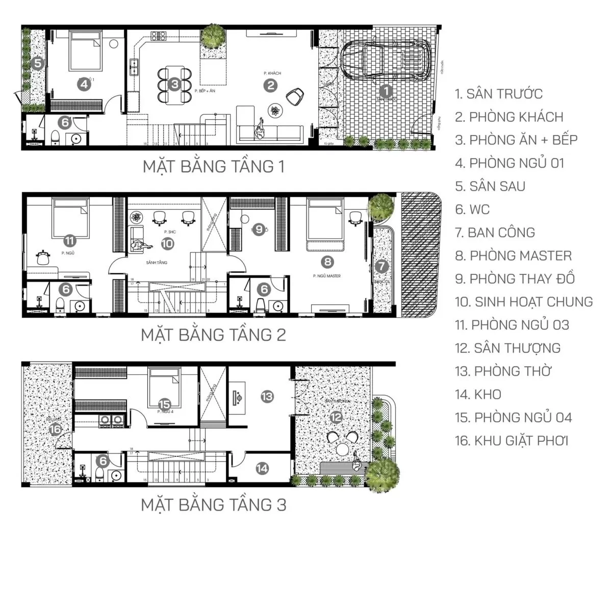 Bố trí mặt bằng công năng nhà phố lệch tầng 4.5x18m 3 tầng