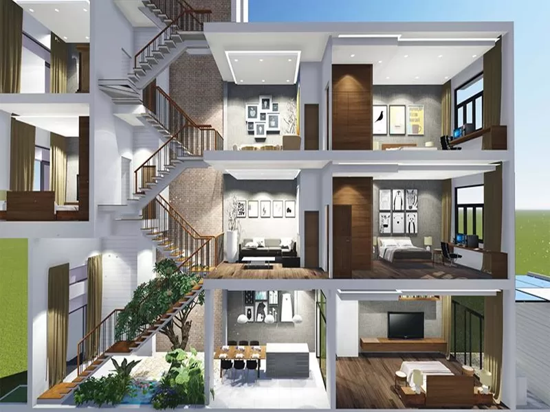 Thiết kế nhà lệch tầng 4.5 x18​m