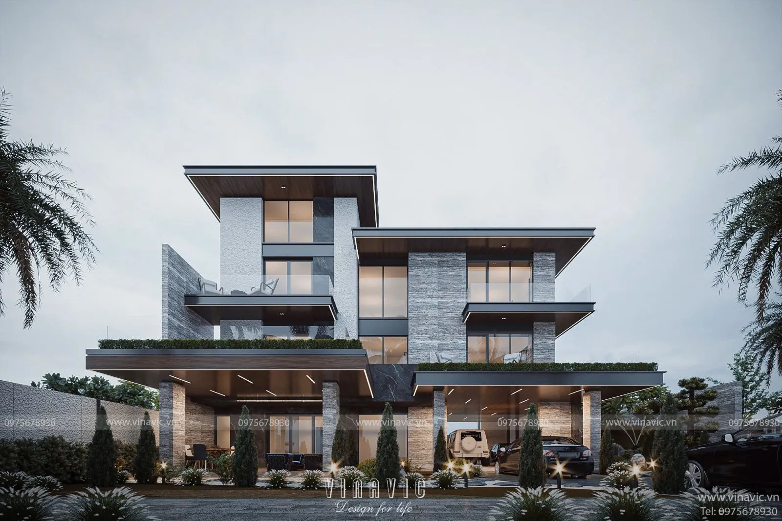Mẫu thiết kế biệt thự hiện đại 4 tầng 22x17m BT2386