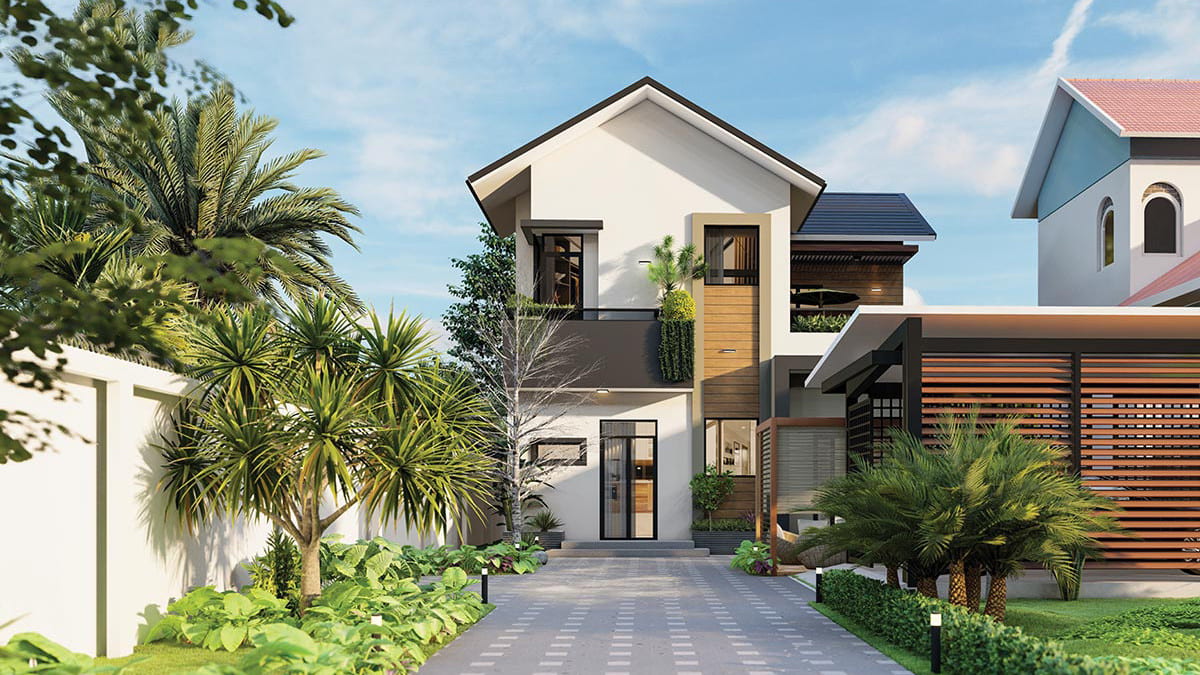 Nhà ống lệch tầng 4x18m ở nông thôn đơn giản