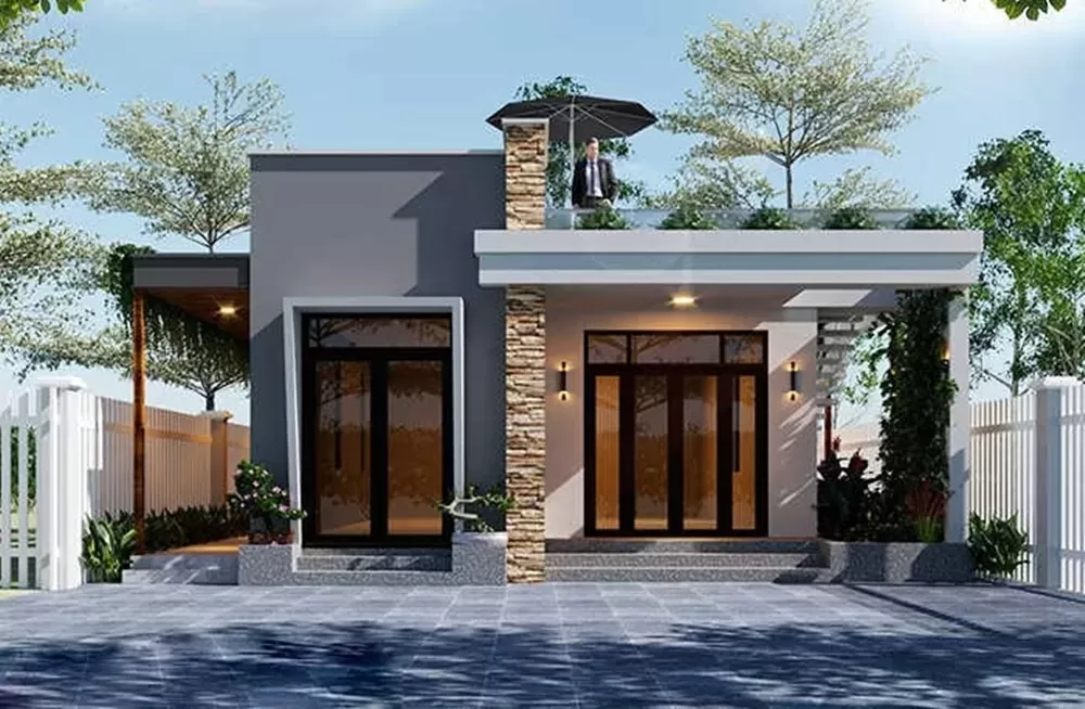 Thiết kế nhà 6.5 x13m 1 tầng mái bằng