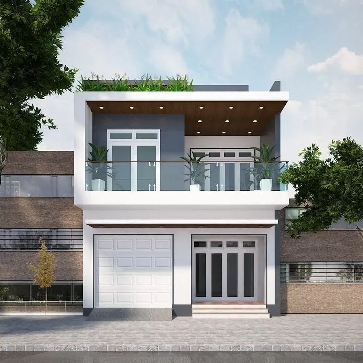 Thiết kế nhà 6.5 x13m 2 tầng mái bằng hiện đại