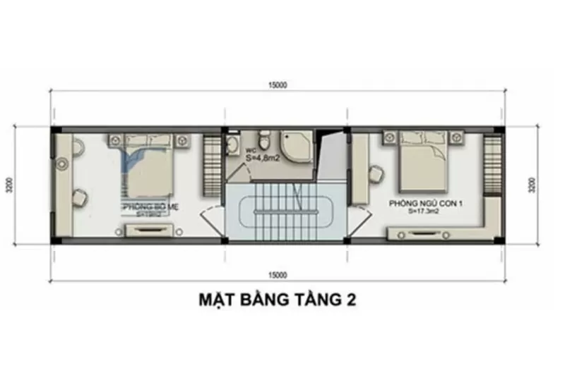 Công năng tầng 2 cho thiết kế nhà ngang 3m dài 15m