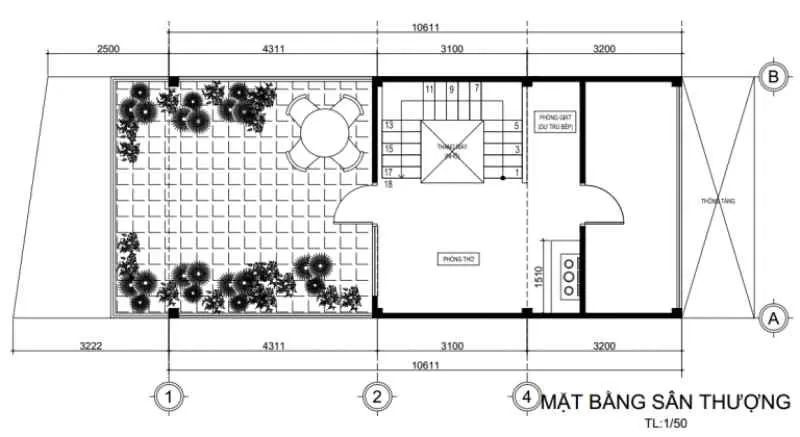 Công năng tầng tum cho thiết kế nhà ngang 3m dài 15m