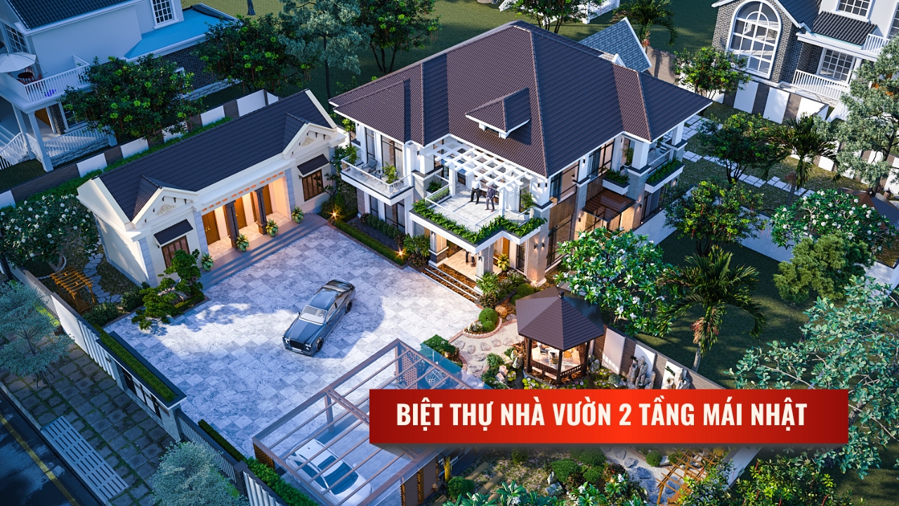 Mẫu biệt thự nhà vườn 2 tầng mái nhật đẹp
