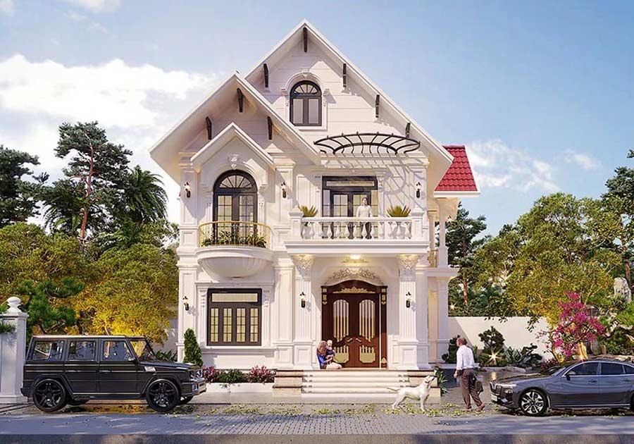 Bố trí công năng nhà 2 tầng mái thái mặt tiền 8m sâu 10m