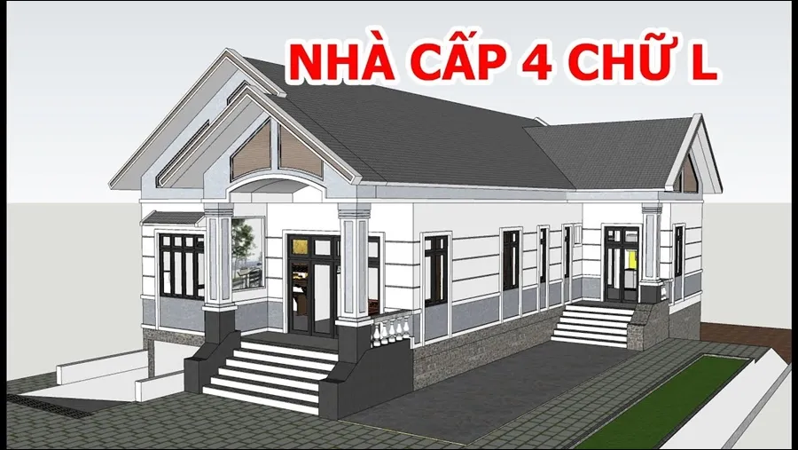 Hình khối ngôi nhà cấp 4 mái thái chữ L