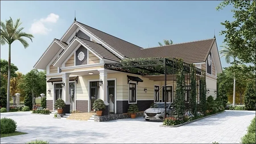 Nhà cấp 4 chữ L mái Thái 150m²