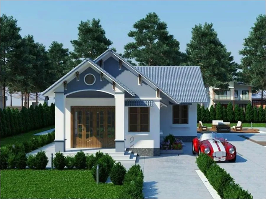 Mẫu nhà mái Thái cấp 4 chữ L 90m²