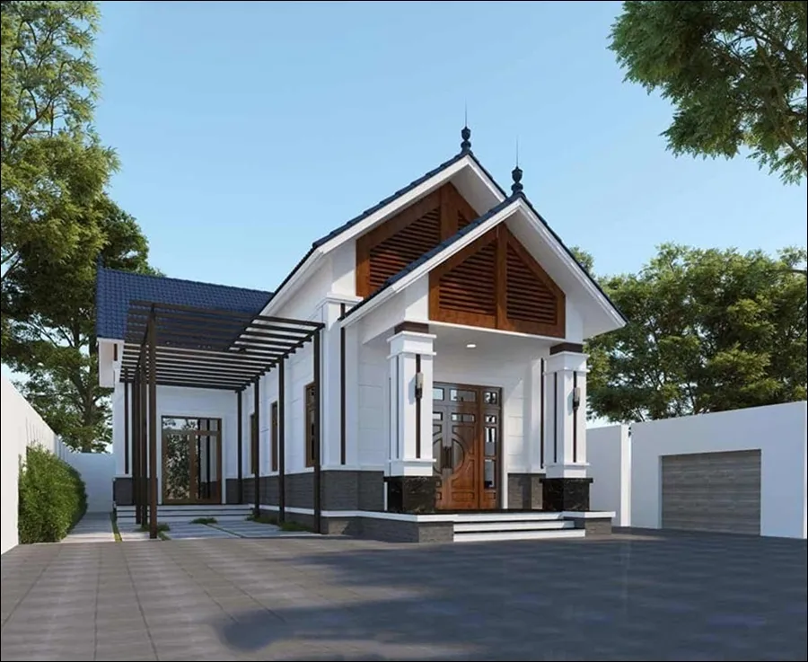 Mẫu nhà chữ L cấp 4 mái Thái đẹp 2 phòng ngủ