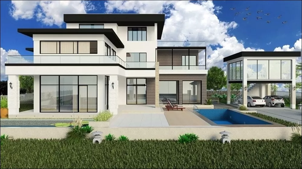 Mẫu nhà chữ L 3 tầng mái bằng sang trọng