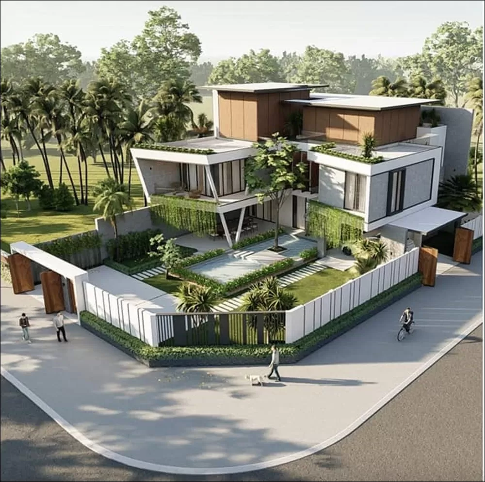 Kết hợp tiểu cảnh xanh, hạn chế bụi bẩn, không khí trong lành.