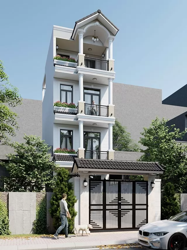 Mẫu Nhà 6m Mặt Tiền Mái Thái 5 tầng