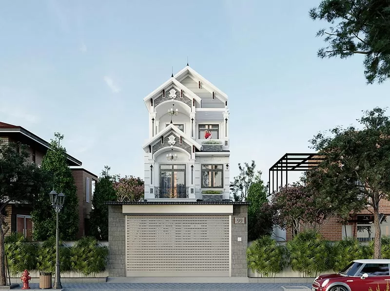 Mẫu Nhà 6m Mặt Tiền Mái Thái 4 tầng